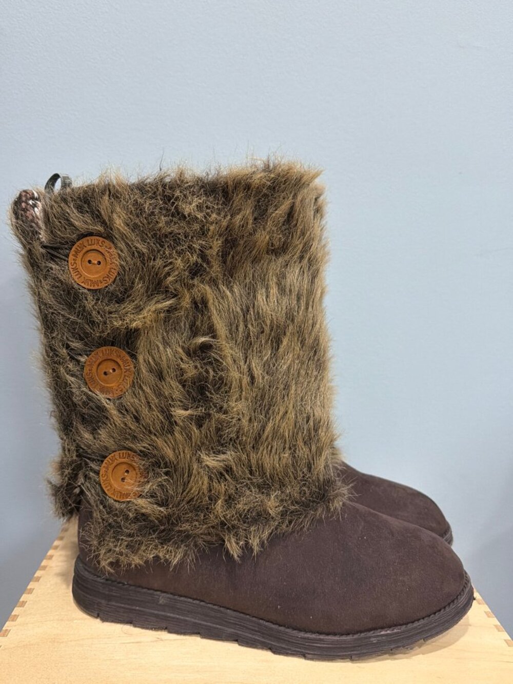 MUK LUKS Brown Faux Fur Convertible Boots Size 9 Mid Calf